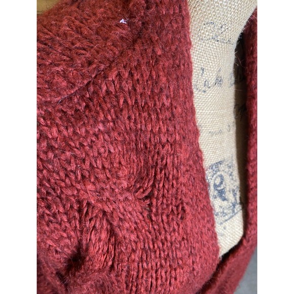 Zara Duster Cardigan Sweater Burgundy Size M Cable Knit Open Front Wool Mohair - Picture 6 of 7